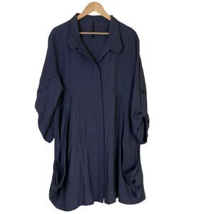 IC by Connie Kay Womens Tunic Button Front Lagen Look Shirt XXL Blue Art To Wear